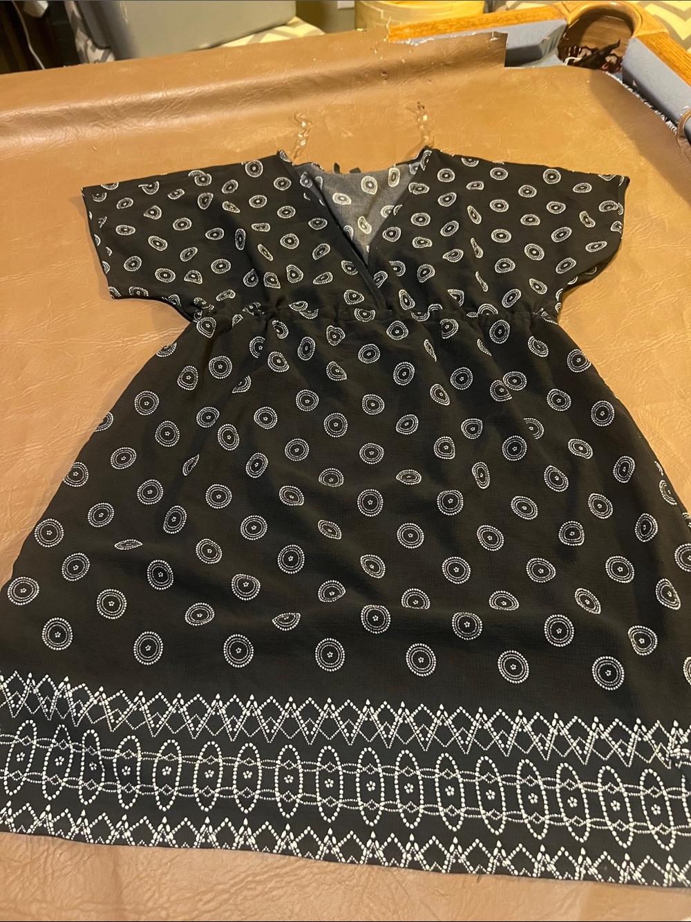 Womens Black Printed swimsuit cover with White Pattern